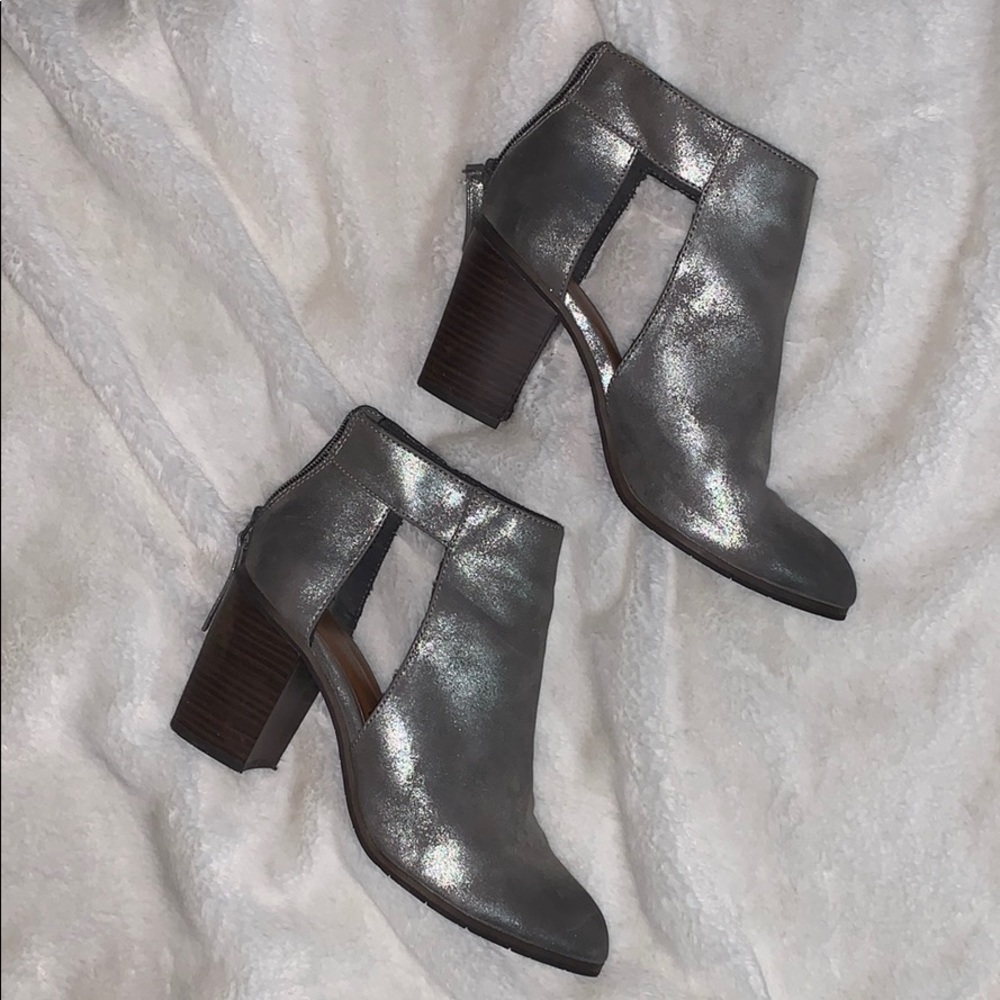 Silver Open Panel Heeled Booties - image 2
